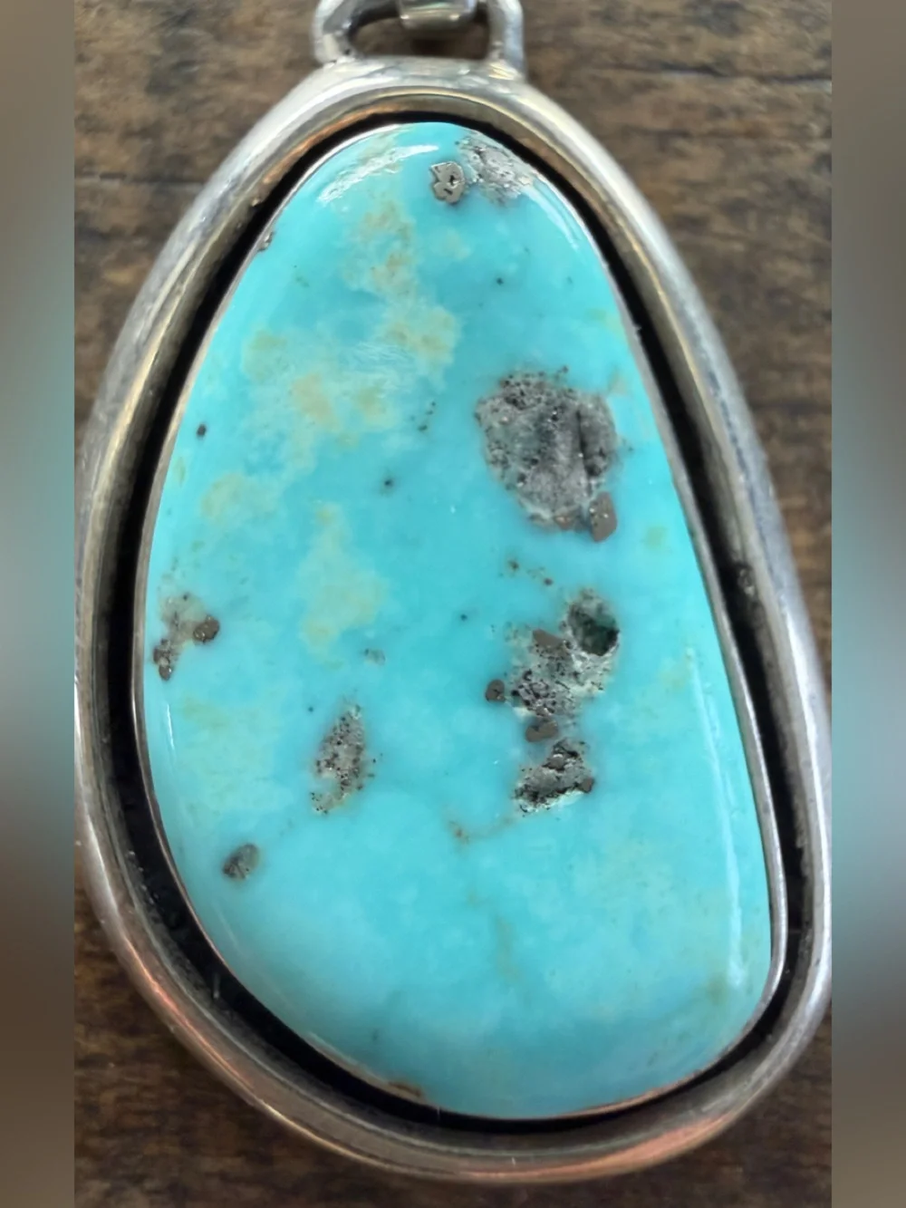 Southwestern Native Turquoise Sterling Silver Two Stone Pendant Signed FW Lente